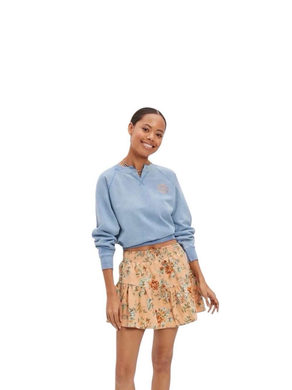 American Eagle AE Tiered Floral Corduroy Mini Skirt - large